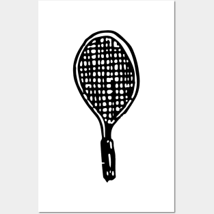 Tennis Racket Doodle Black Posters and Art